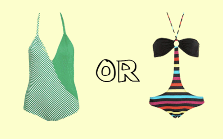 left: 80's stripey swimsuit, right: ct out stripe swimsuit